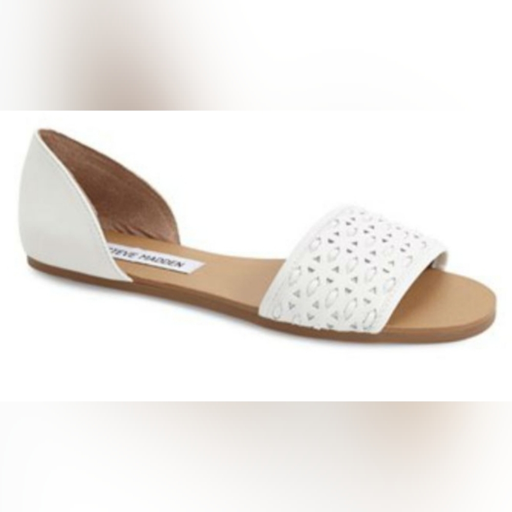 (7)🌷George🌷Lacey Crotchet White Slide On Sandals - Picture 3 of 9